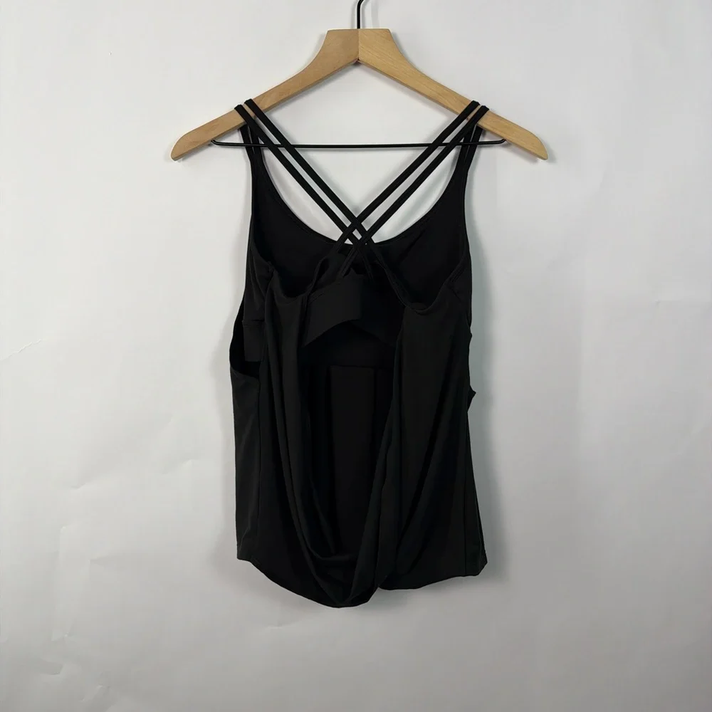Halara Built In Bra Tank M Black Crisscross Back Flowy Draped Top NWT - Picture 4 of 12